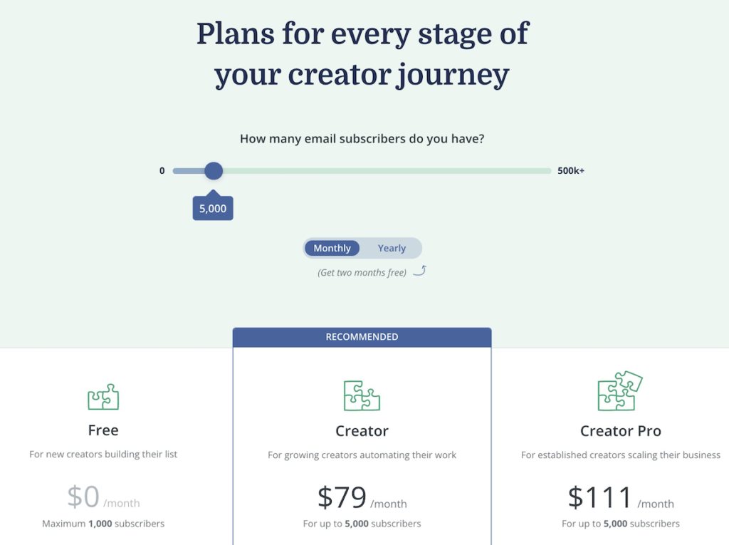 ConvertKit pricing plans - a Mailchimp competitor