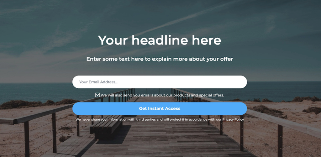 this opt-in form type can be used as a simple landing page